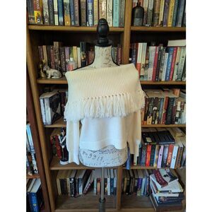 Alice and Olivia Women's Small White Neutrals Knit Off the Shoulder Sweater